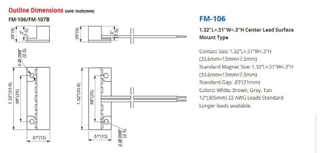 Poza cu Contact magnetic alb,apartent FM-106-WH